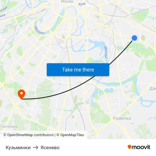 Кузьминки to Ясенево map