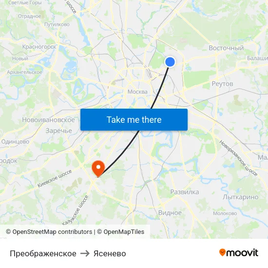 Преображенское to Ясенево map