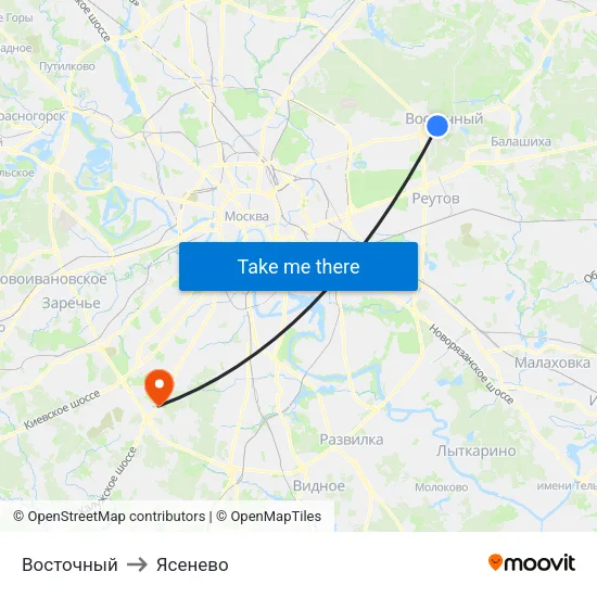Восточный to Ясенево map