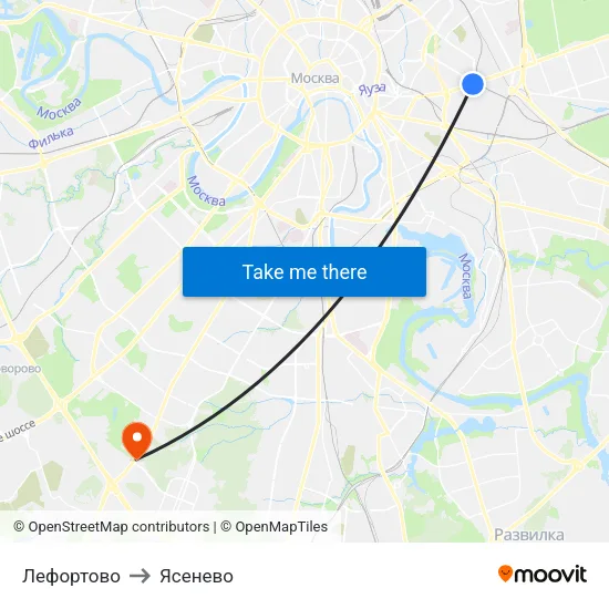 Лефортово to Ясенево map