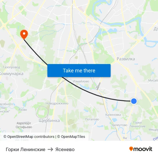 Горки Ленинские to Ясенево map