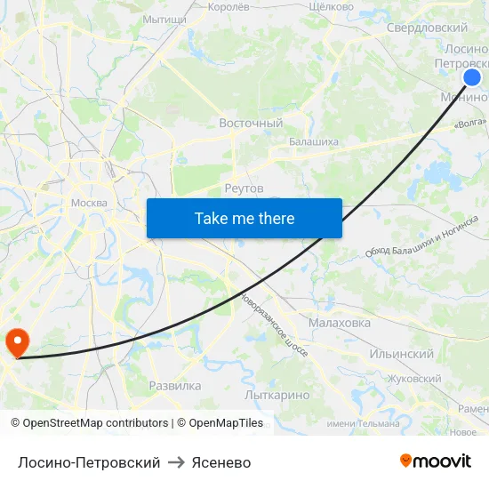 Лосино-Петровский to Ясенево map