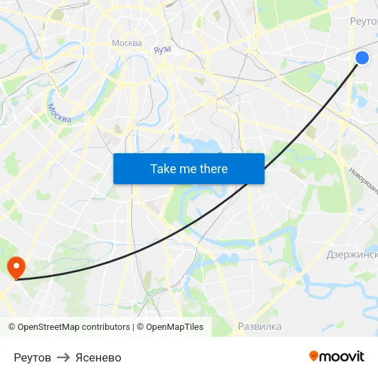 Реутов to Ясенево map