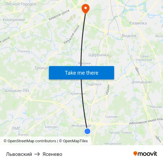 Львовский to Ясенево map