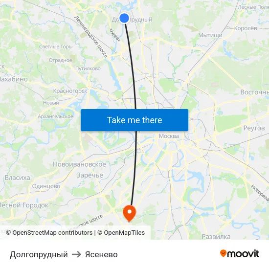 Долгопрудный to Ясенево map