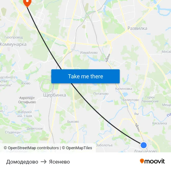 Домодедово to Ясенево map