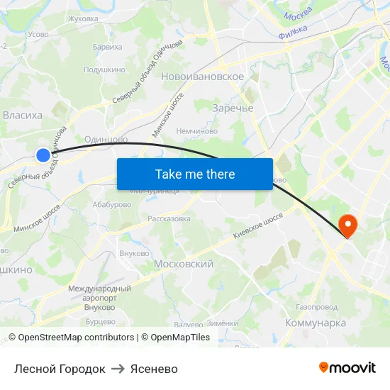 Лесной Городок to Ясенево map