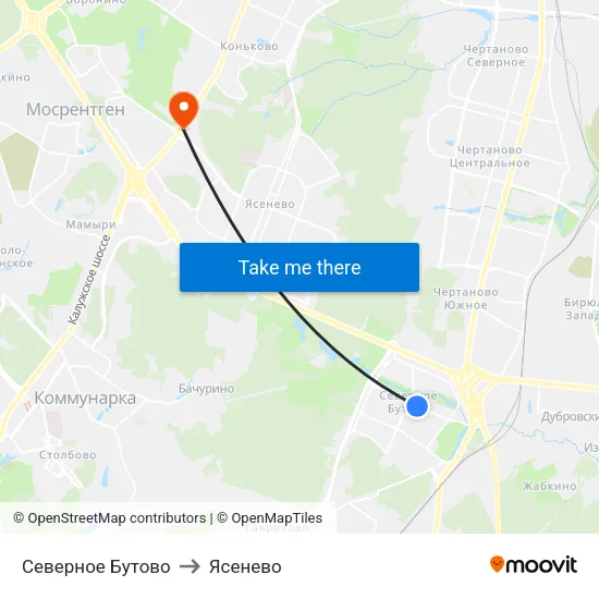 Северное Бутово to Ясенево map