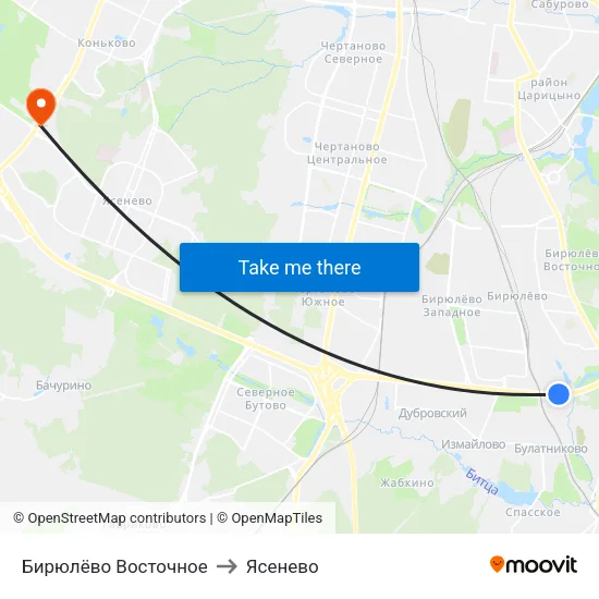 Бирюлёво Восточное to Ясенево map