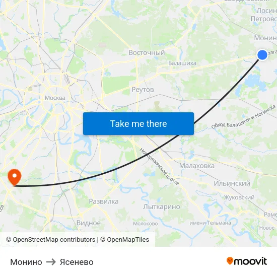 Монино to Ясенево map