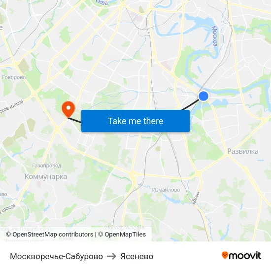 Москворечье-Сабурово to Ясенево map
