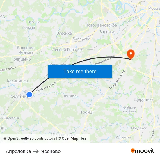 Апрелевка to Ясенево map