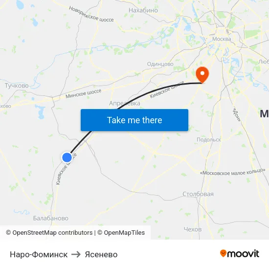 Наро-Фоминск to Ясенево map
