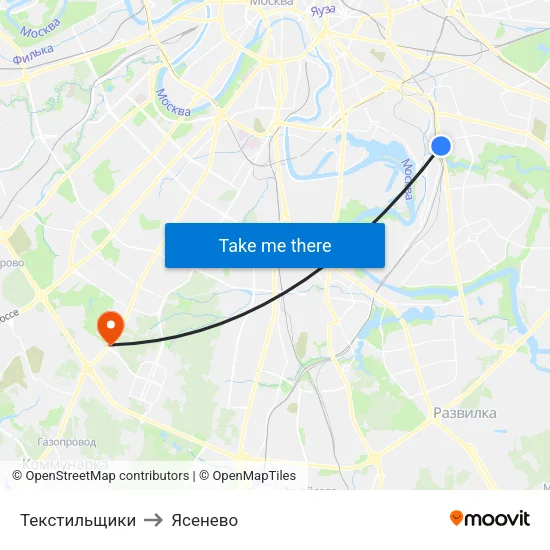 Текстильщики to Ясенево map
