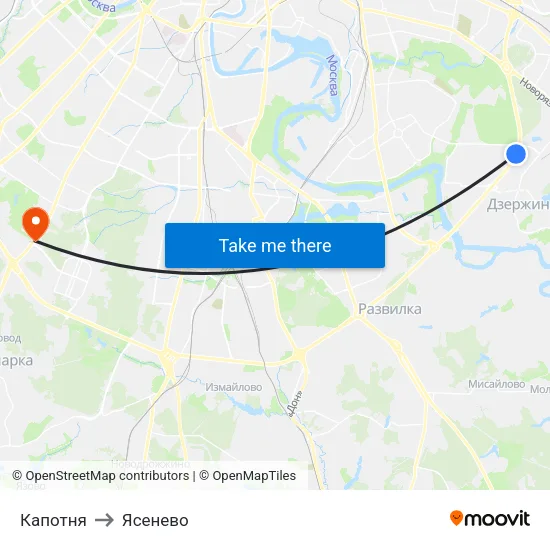 Капотня to Ясенево map