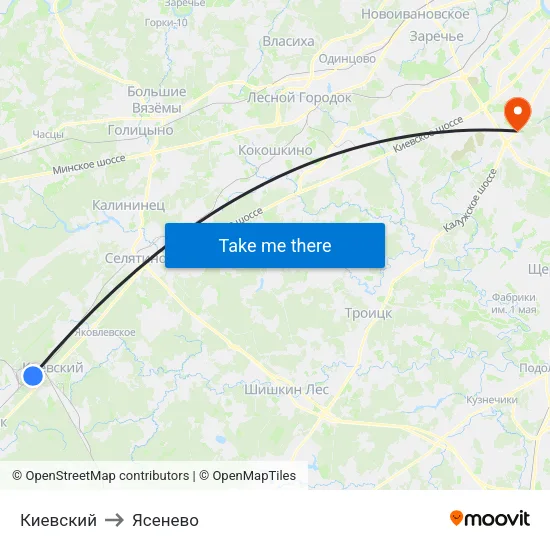 Киевский to Ясенево map