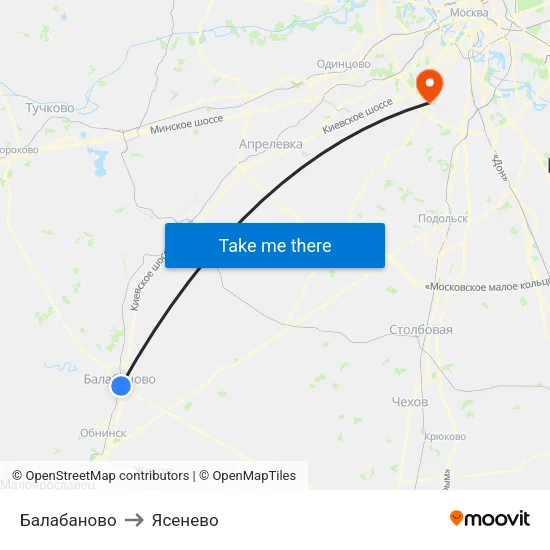 Балабаново to Ясенево map