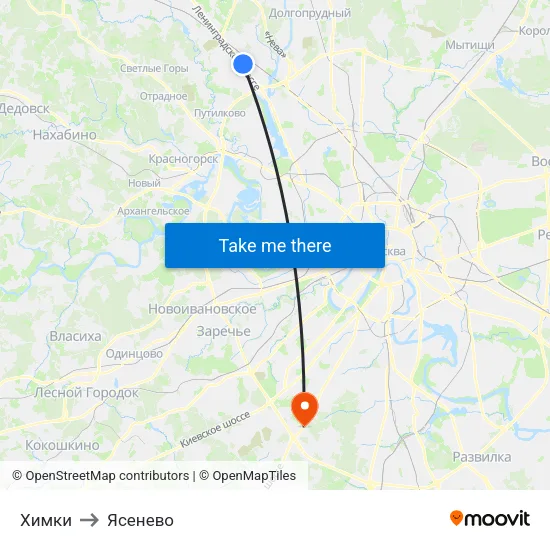 Химки to Ясенево map