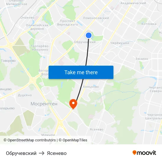 Обручевский to Ясенево map