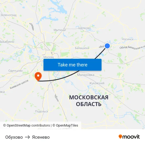 Обухово to Ясенево map