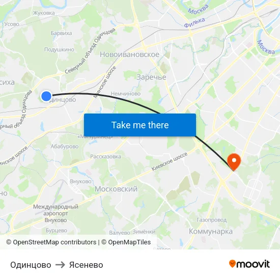 Одинцово to Ясенево map