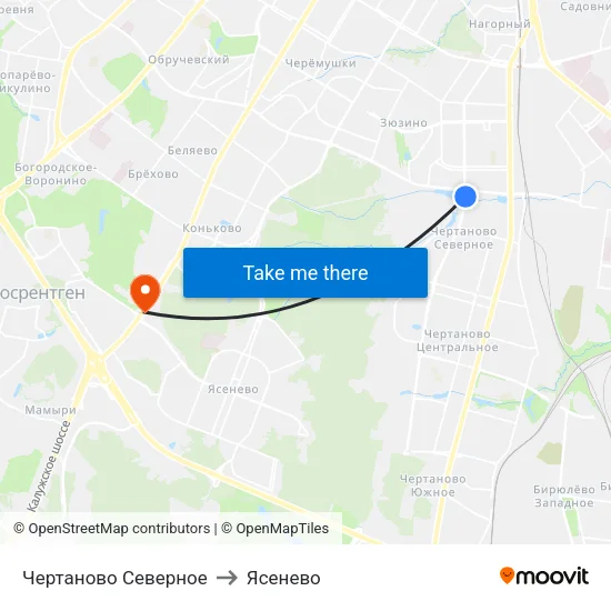 Чертаново Северное to Ясенево map