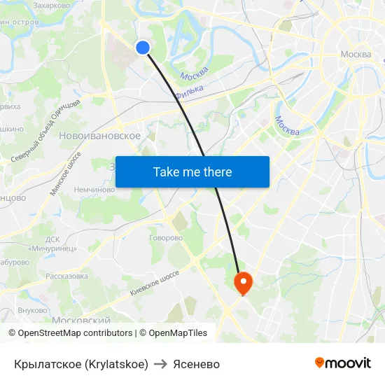 Крылатское (Krylatskoe) to Ясенево map
