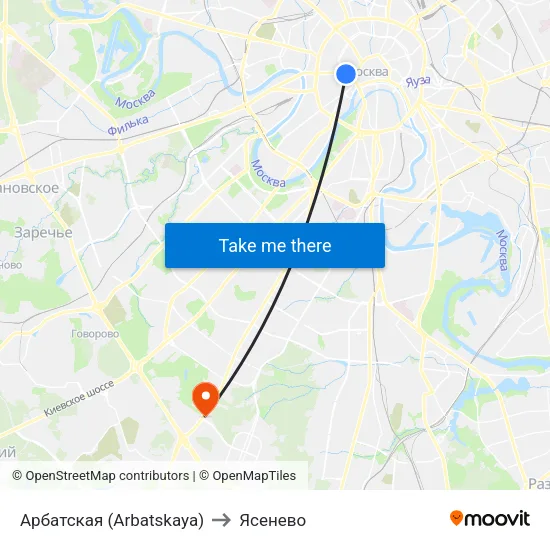Арбатская (Arbatskaya) to Ясенево map