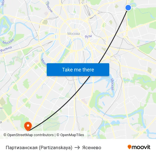 Партизанская (Partizanskaya) to Ясенево map
