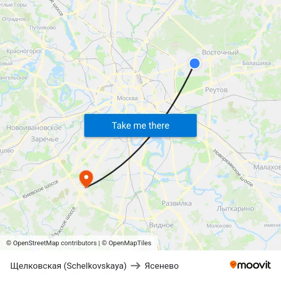 Щелковская (Schelkovskaya) to Ясенево map