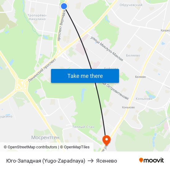 Юго-Западная (Yugo-Zapadnaya) to Ясенево map
