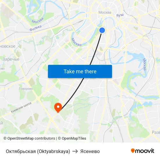 Октябрьская (Oktyabrskaya) to Ясенево map