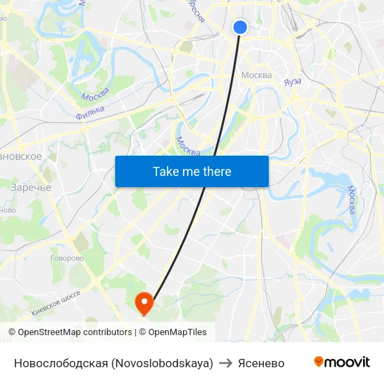 Новослободская (Novoslobodskaya) to Ясенево map