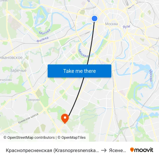 Краснопресненская (Krasnopresnenskaya) to Ясенево map
