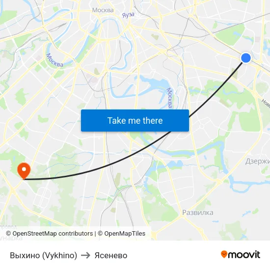 Выхино (Vykhino) to Ясенево map