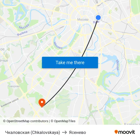 Чкаловская (Chkalovskaya) to Ясенево map