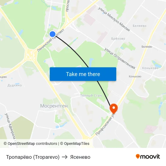 Тропарёво (Troparevo) to Ясенево map