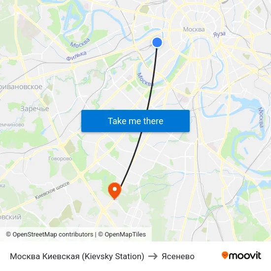 Москва Киевская (Kievsky Station) to Ясенево map