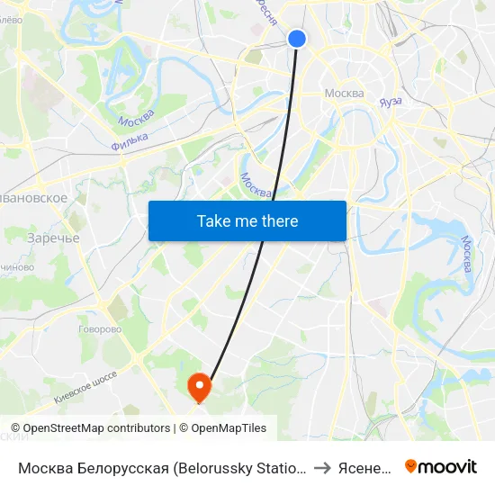 Москва Белорусская (Belorussky Station) to Ясенево map