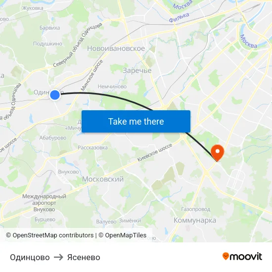 Одинцово to Ясенево map