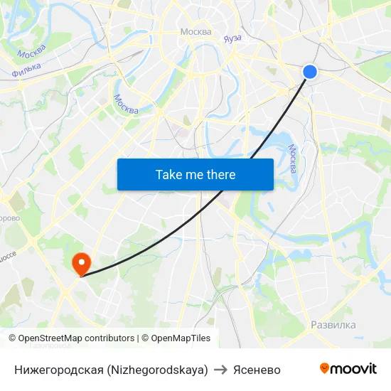 Нижегородская (Nizhegorodskaya) to Ясенево map