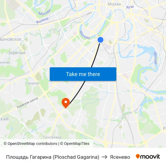 Площадь Гагарина (Ploschad Gagarina) to Ясенево map
