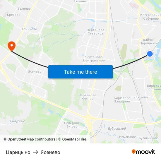 Царицыно to Ясенево map
