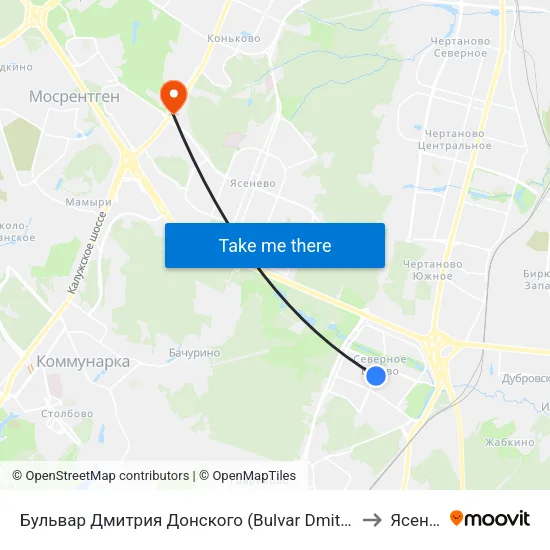 Бульвар Дмитрия Донского (Bulvar Dmitriya Donskogo) to Ясенево map