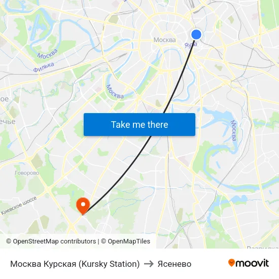 Москва Курская (Kursky Station) to Ясенево map