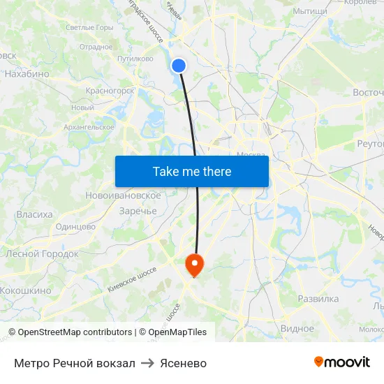Метро Речной вокзал to Ясенево map