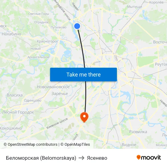 Беломорская (Belomorskaya) to Ясенево map