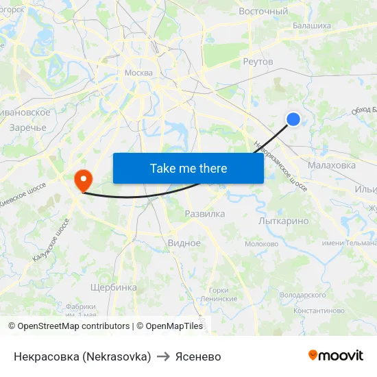 Некрасовка (Nekrasovka) to Ясенево map