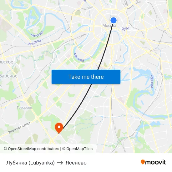 Лубянка (Lubyanka) to Ясенево map