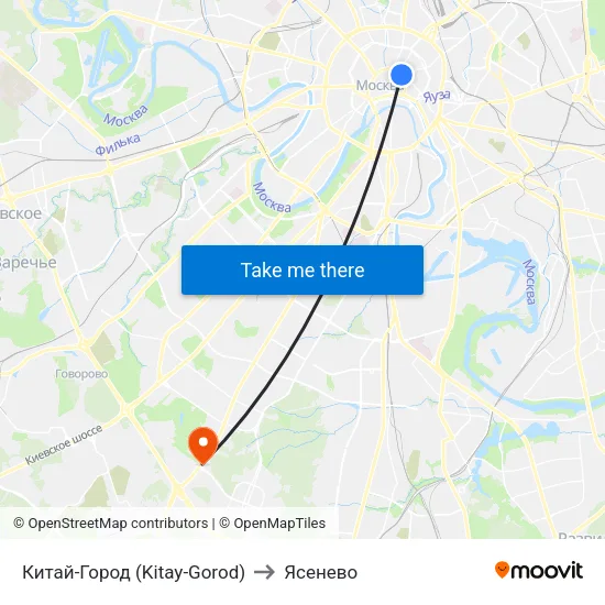 Китай-Город (Kitay-Gorod) to Ясенево map
